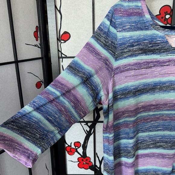 1X Plus Womens Multicolor Gemstones Striped Womens Blouse Top - Picture 4 of 6